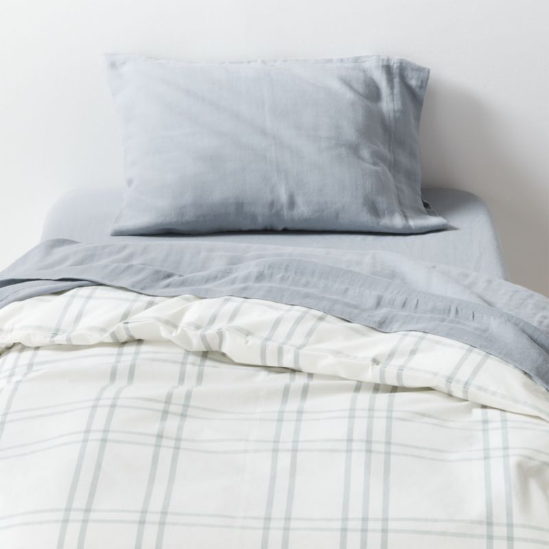 Stax Mist Blue Yarn-Dyed Organic Cotton Toddler Duvet Cover - image 0 of 5