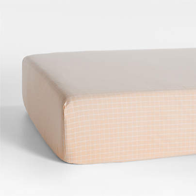 Stax Mini Grid Elegant Pink Yarn-Dyed Organic Cotton Baby Crib Fitted Sheet