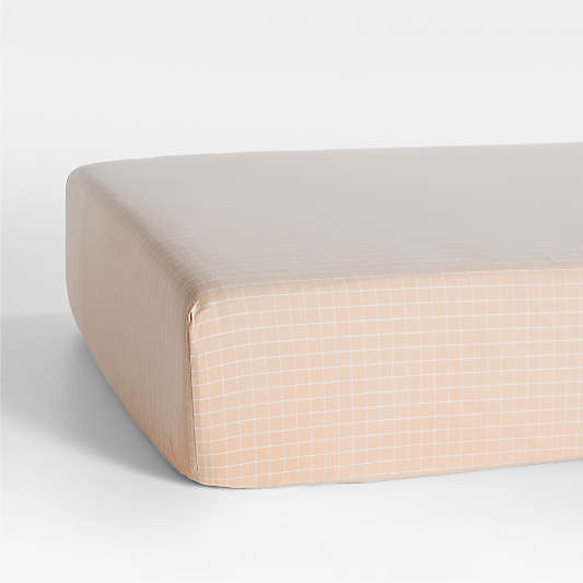 Stax Mini Grid Elegant Pink Yarn-Dyed Organic Cotton Baby Crib Fitted Sheet