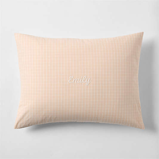 Stax Mini Grid Elegant Pink Yarn-Dyed Organic Cotton Kids Pillow Sham