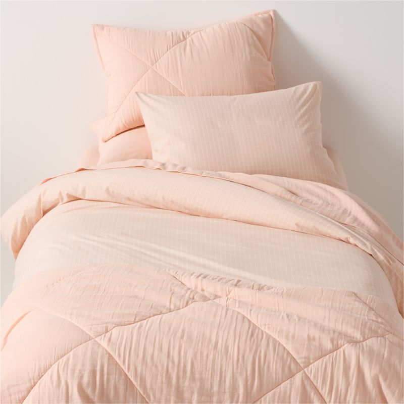 Stax Mini Grid Elegant Pink Yarn-Dyed Organic Cotton Kids Full/Queen Duvet Cover - image 0 of 6