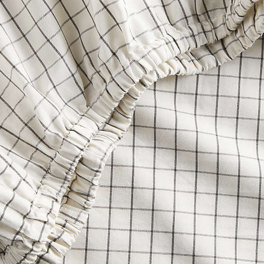 Stax Mini Grid Grey Yarn-Dyed Organic Cotton Baby Crib Fitted Sheet