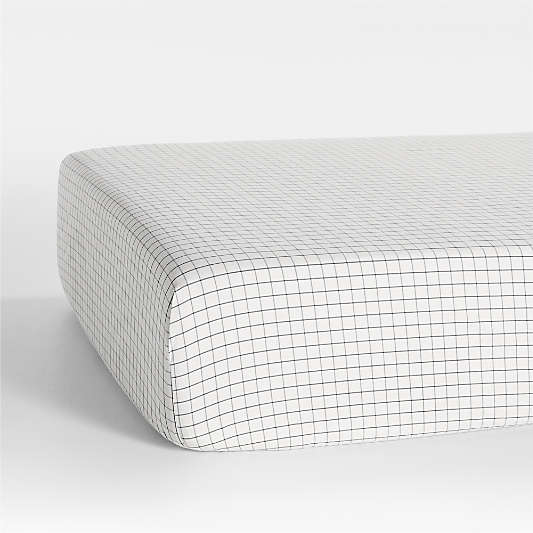 Stax Mini Grid Grey Yarn-Dyed Organic Cotton Baby Crib Fitted Sheet