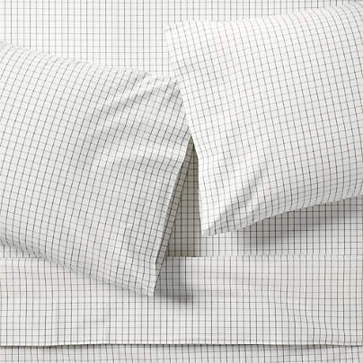 Stax Mini Grid Grey Yarn-Dyed Organic Cotton Kids Full Sheet Set