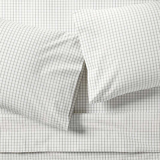 Stax Mini Grid Grey Yarn-Dyed Organic Cotton Kids Sheet Set