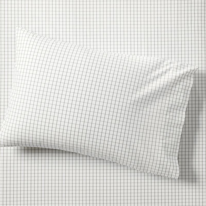 Stax Mini Grid Grey Yarn-Dyed Organic Cotton Kids Pillowcase - image 0 of 2