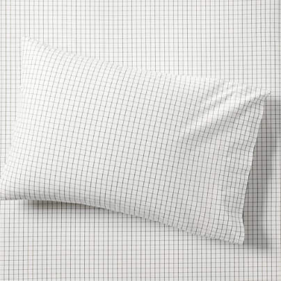 Stax Mini Grid Grey Yarn-Dyed Organic Cotton Kids Pillowcase