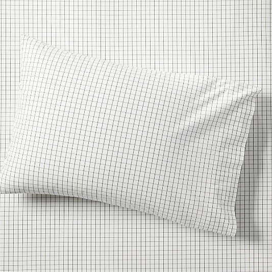 Stax Mini Grid Grey Yarn-Dyed Organic Cotton Kids Pillowcase