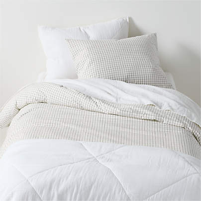 Stax Mini Grid Grey Yarn-Dyed Organic Cotton Kids Twin Duvet Cover