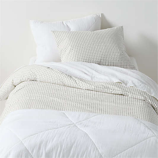 Stax Mini Grid Grey Yarn-Dyed Organic Cotton Kids Pillow Sham