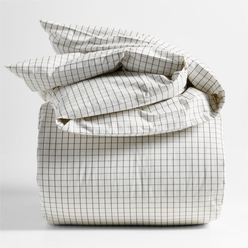 Stax Mini Grid Grey Yarn-Dyed Organic Cotton Kids Twin Duvet Cover - image 3 of 7