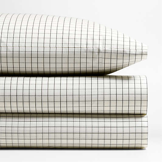 Stax Mini Grid Grey Yarn-Dyed Organic Cotton Kids Full Sheet Set