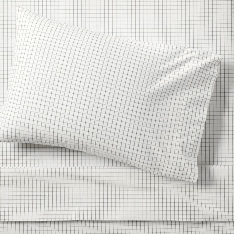 Stax Mini Grid Grey Yarn-Dyed Organic Cotton Kids Twin Sheet Set - image 0 of 5