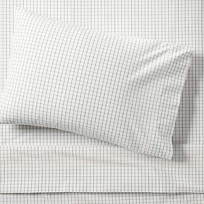 Stax Mini Grid Grey Yarn-Dyed Organic Cotton Kids Sheet Set