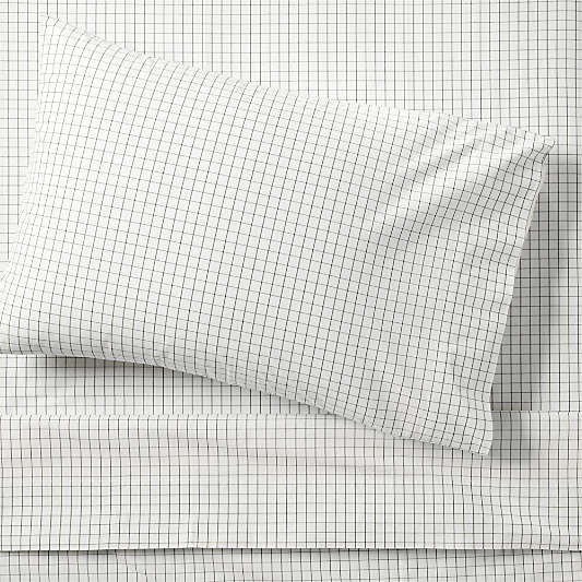 Stax Mini Grid Grey Yarn-Dyed Organic Cotton Kids Twin Sheet Set