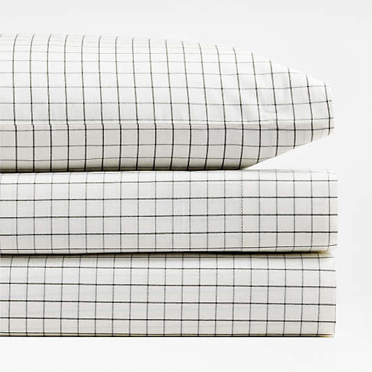 Stax Mini Grid Grey Yarn-Dyed Organic Cotton Toddler Sheet Set