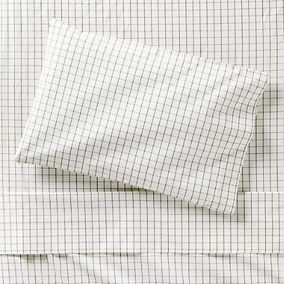 Stax Mini Grid Grey Yarn-Dyed Organic Cotton Toddler Sheet Set