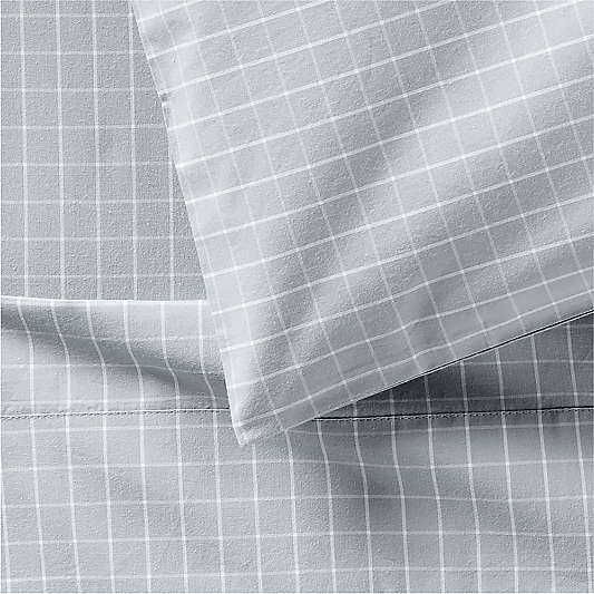 Stax Mini Grid Mist Blue Yarn-Dyed Organic Cotton Toddler Sheet Set