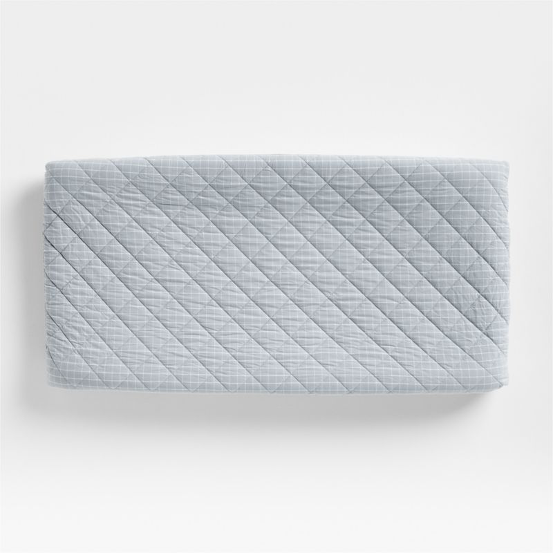 Stax Mini Grid Mist Blue Yarn-Dyed Organic Cotton Baby Changing Pad Cover - image 1 of 2