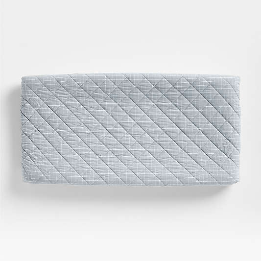 Stax Mini Grid Mist Blue Yarn-Dyed Organic Cotton Baby Changing Pad Cover