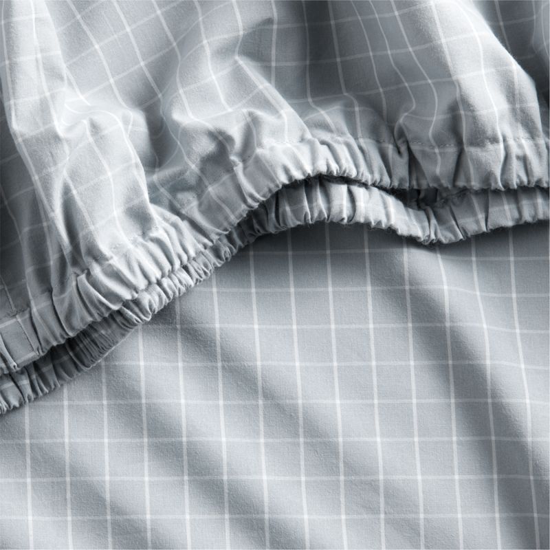 Stax Mini Grid Mist Blue Yarn-Dyed Organic Cotton Baby Crib Fitted Sheet - image 4 of 6