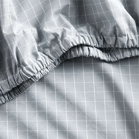 Stax Mini Grid Mist Blue Yarn-Dyed Organic Cotton Baby Crib Fitted Sheet