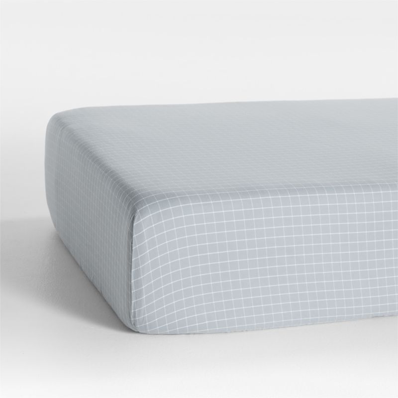 Stax Mini Grid Mist Blue Yarn-Dyed Organic Cotton Baby Crib Fitted Sheet - image 0 of 6