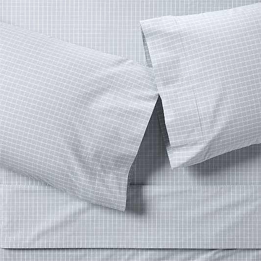 Stax Mini Grid Mist Blue Yarn-Dyed Organic Cotton Kids Sheet Set