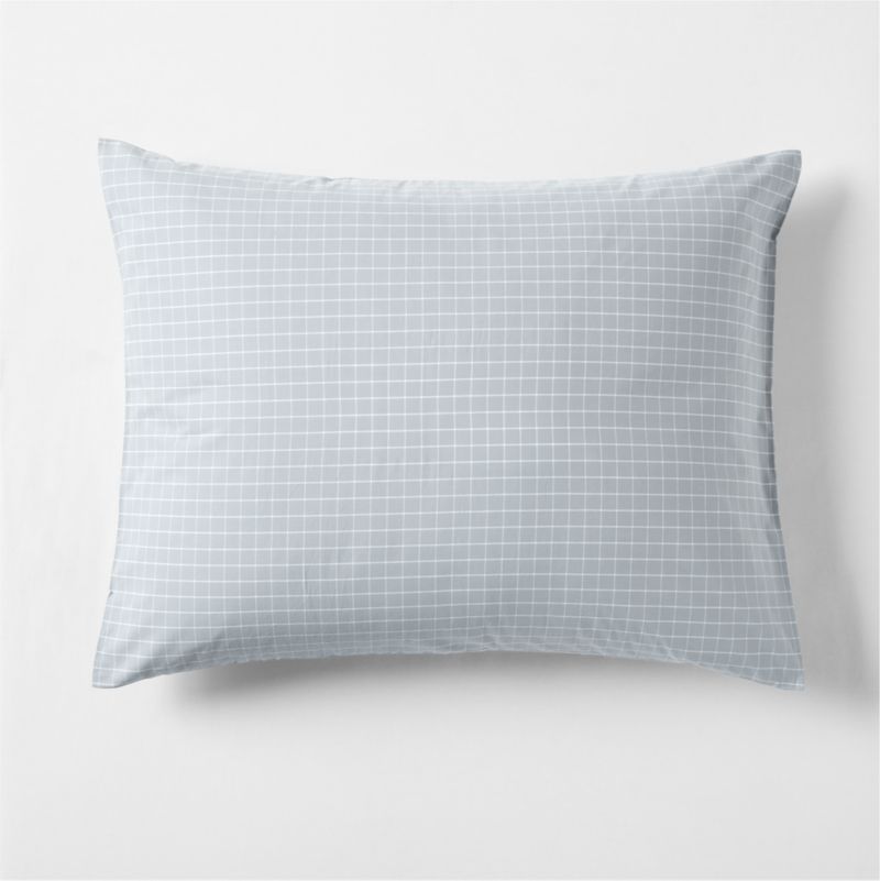 Stax Mini Grid Mist Blue Yarn-Dyed Organic Cotton Kids Pillow Sham - image 0 of 5