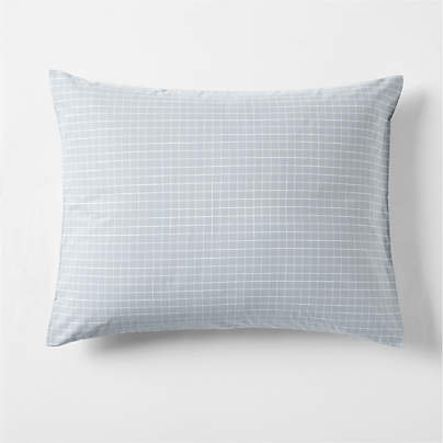 Stax Mini Grid Mist Blue Yarn-Dyed Organic Cotton Kids Pillow Sham