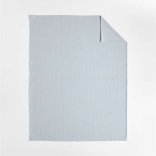 Stax Mini Grid Mist Blue Yarn-Dyed Organic Cotton Kids Twin Duvet Cover