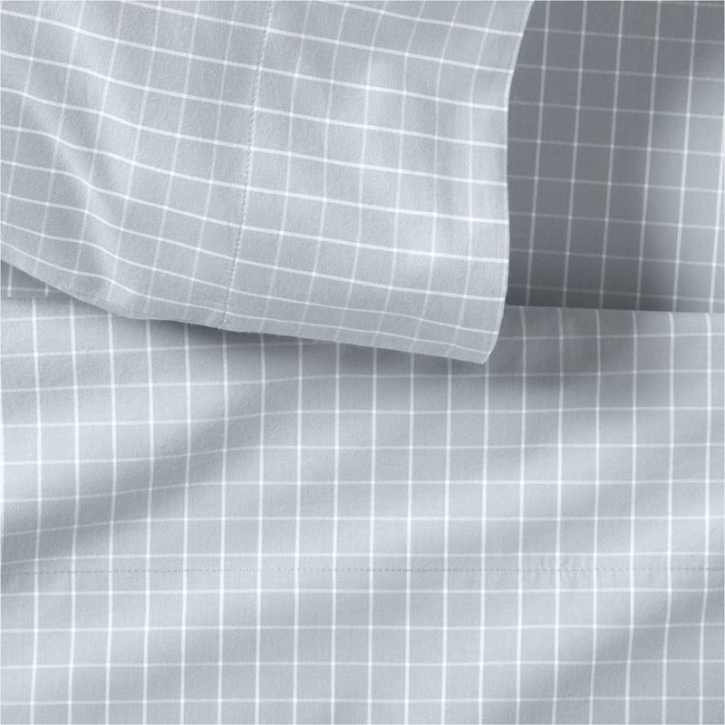 Stax Mini Grid Mist Blue Yarn-Dyed Organic Cotton Kids Twin Sheet Set - image 4 of 6