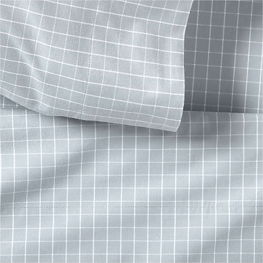 Stax Mini Grid Mist Blue Yarn-Dyed Organic Cotton Kids Sheet Set