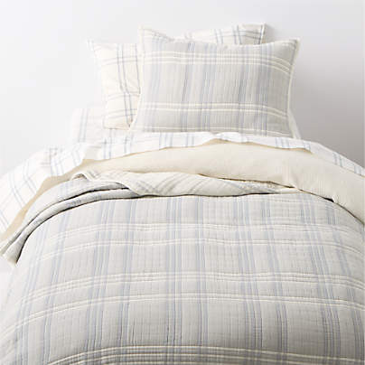 Stax Matelasse Mist Blue Organic Cotton Yarn-Dyed Kids Twin Quilt