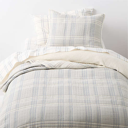 Stax Matelasse Mist Blue Organic Cotton Yarn-Dyed Kids Twin Quilt