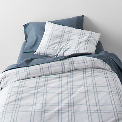 Stax Mist Blue Yarn-Dyed Organic Cotton Kids Full/Queen Duvet Cover