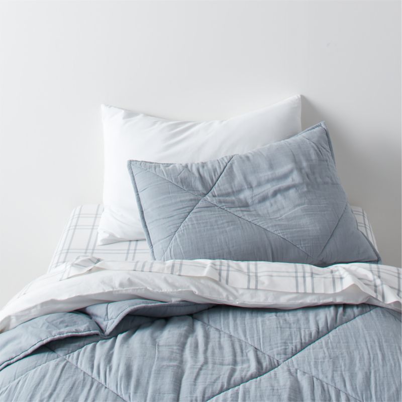 Stax Mist Blue Yarn-Dyed Organic Cotton Kids Pillowcase - image 3 of 7