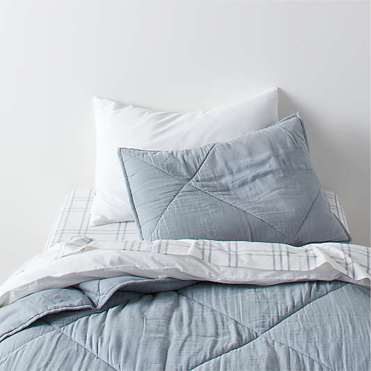 Stax Mist Blue Yarn-Dyed Organic Cotton Kids Queen Sheet Set