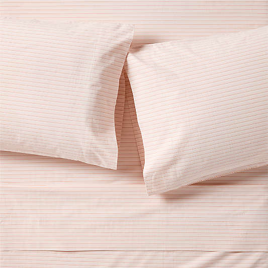 Stax Pink Pajama Stripe Percale Organic Cotton Kids Sheet Set