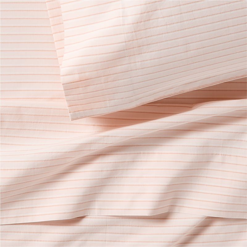 Stax Pink Pajama Stripe Percale Organic Cotton Kids Queen Sheet Set - image 1 of 3