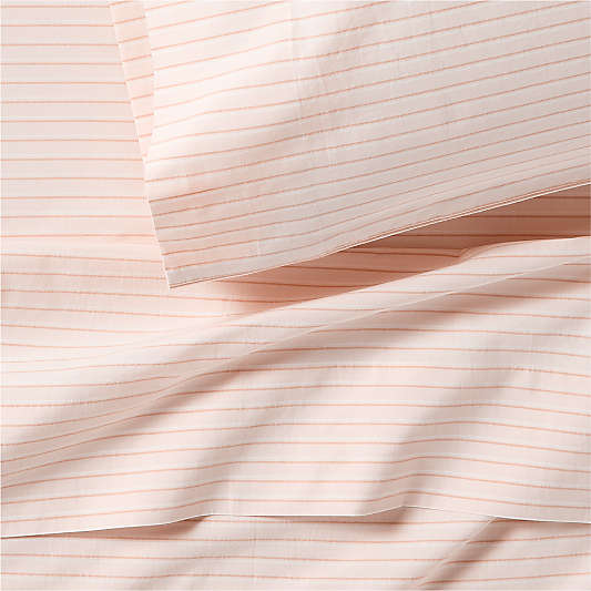 Stax Pink Pajama Stripe Percale Organic Cotton Kids Sheet Set