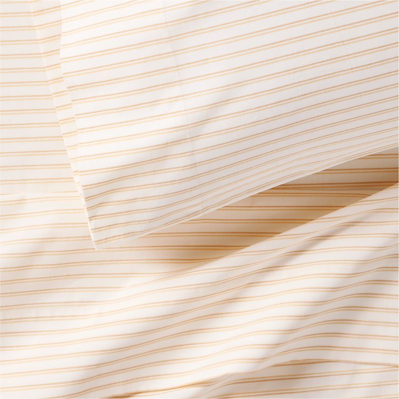 Stax Yellow Pajama Stripe Percale Organic Cotton Kids Queen Sheet Set - image 1 of 3