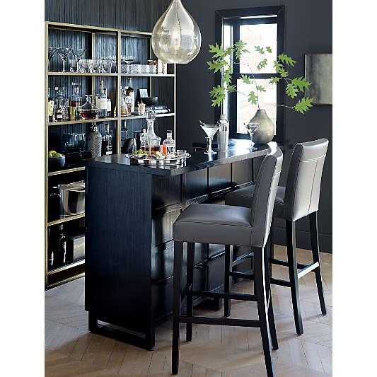 Lowe Smoke Grey Leather Counter Stool with Ebony Wood Legs