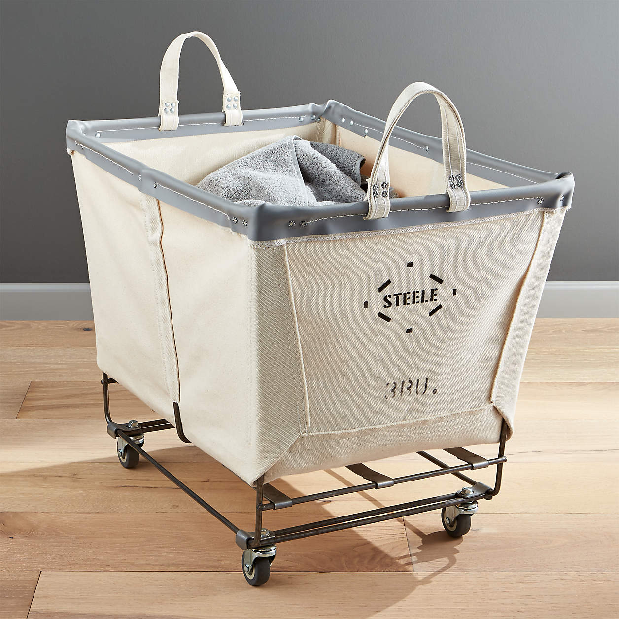 Steele Rolling Laundry Basket + Reviews Crate and Barrel