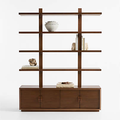 Steppe 68" Walnut Storage Bookcase Room Divider