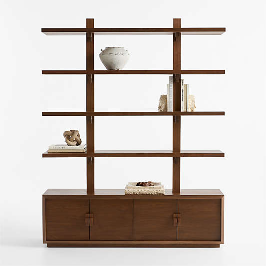 Steppe 68" Walnut Storage Bookcase Room Divider
