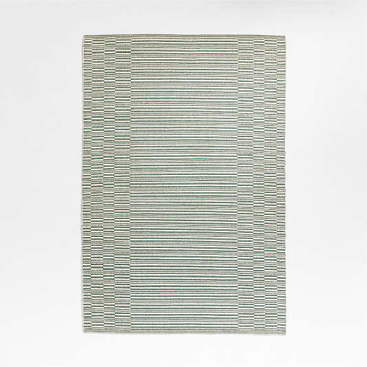 Stepped Flatweave Wool Light Green Kids Area Rug 6x9