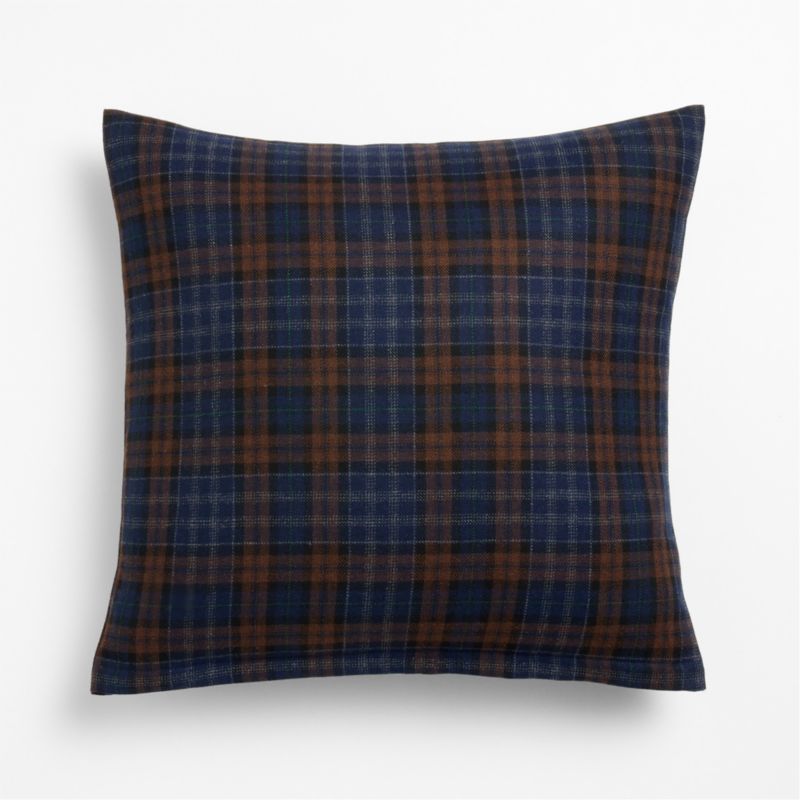 Stefano Italian Wool Blend Plaid 20"x20" Deep Indigo and Chocolate Brown Throw Pillow Cover - image 2 of 5