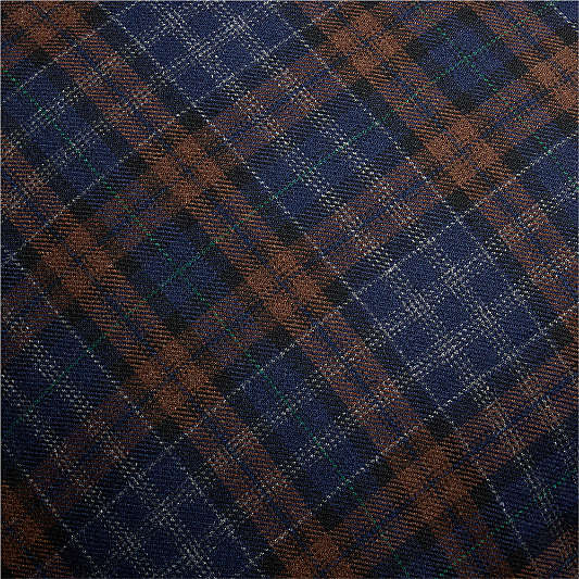 Stefano Italian Wool Blend Plaid 20"x20" Deep Indigo and Chocolate Brown Throw Pillow Cover