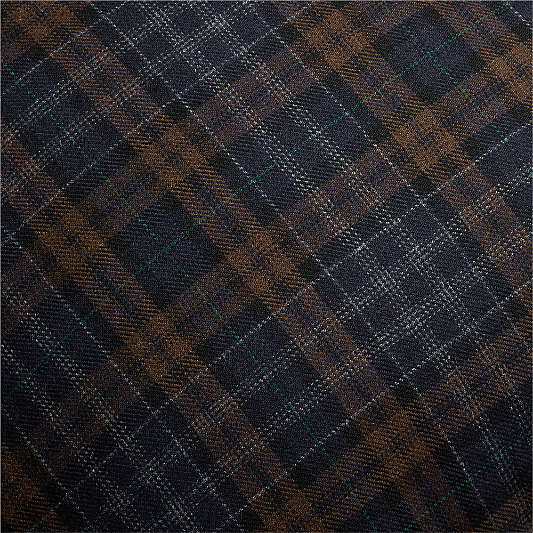 Stefano Italian Wool Blend Plaid 20"x20" Deep Indigo and Chocolate Brown Throw Pillow Cover